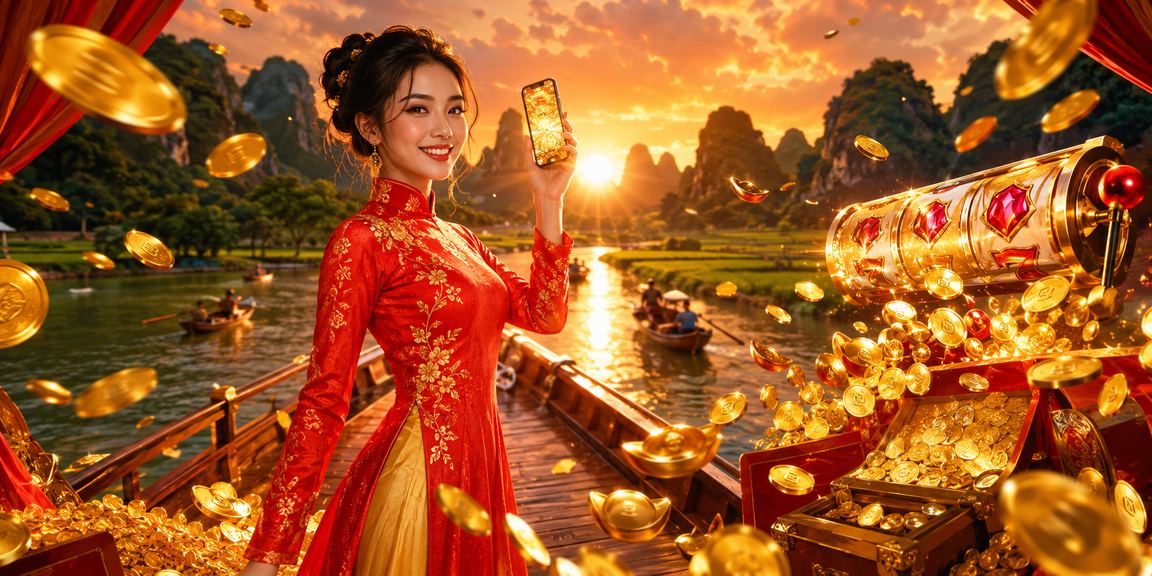Người chơi slots mặc áo dài tại cảnh quan Ninh Bình về đêm